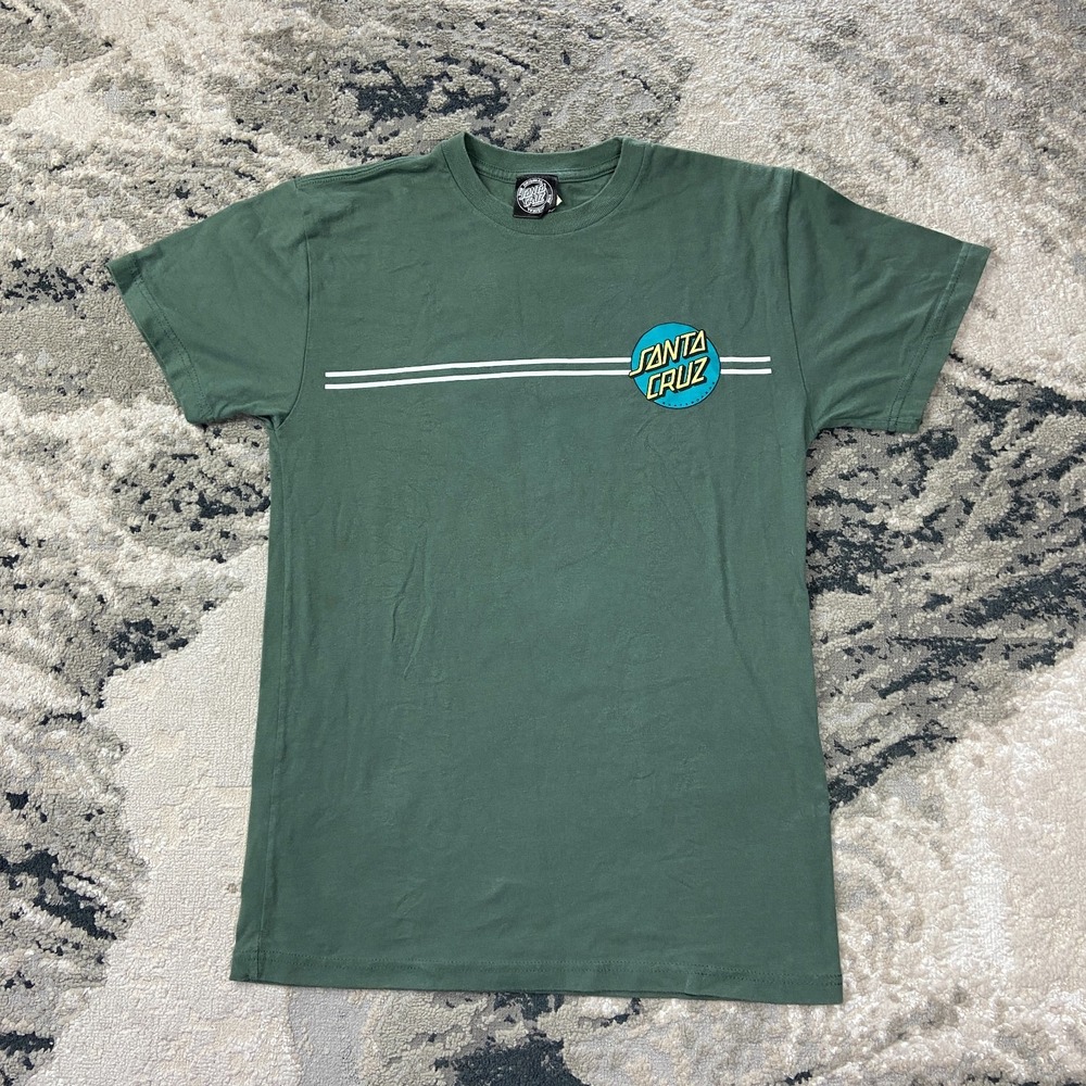 Vintage Y2K Santa Cruz Skateboarding T Shirt Sz S Green White Stripe Graphic